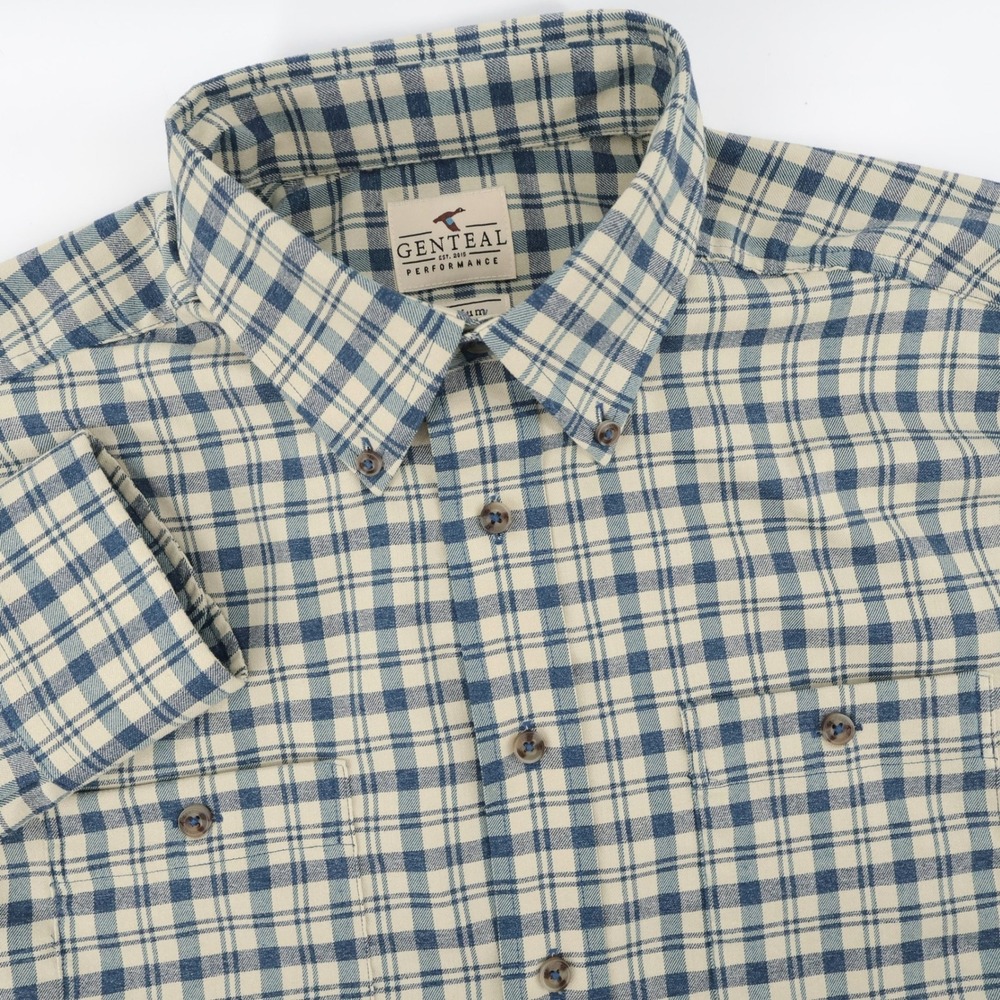 Genteal Performance Plaid Button Down Blue Long Sleeve Mens Medium Shirt